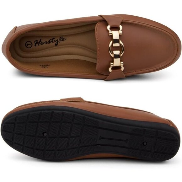 Women Brown Herstyle Penny Loafers Lightweight Walking Flats Casual Shoes - Picture 3 of 6